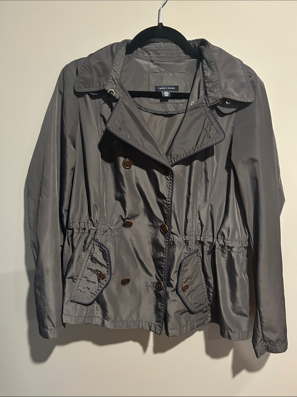 Tommy Hilfiger Women's Gray Double-Breasted Lightweight Trench Jacket